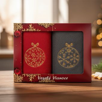 Dárkový set froté ručníků VÁNOCE 11, baňky, šedo-červená 2x 50x100cm