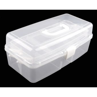 Velký plastový box / kufřík na šití 780630, rozkládací, patrový, transparentní, 41 x 20,5 x 15,5cm