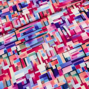 Viskózový úplet N15105/17, vícebarevný geometrický vzor, š.147cm (látka v metráži)