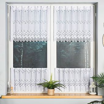 Vitrážová záclona žakarová 18534, lístečky, s bordurou, bílá (více výšek, v metráži)