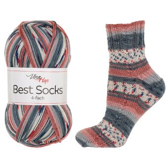 Pletací / háčkovací příze Vlna-Hep BEST SOCKS 4-fach 7382  šedo-rezavá vzorovaná, ponožková, 100g/420m