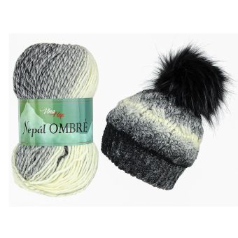 Pletací / háčkovací příze Vlna-Hep NEPÁL OMBRE 7409 bílo-černá, přechodová, efektní 100g/190m