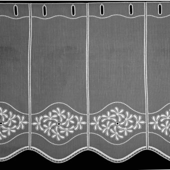 Voálová vitrážová záclona 30186 lístečky, vyšívaná s bordurou, bílá (více výšek, v metráži)