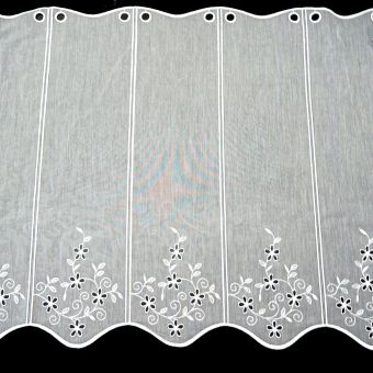 Voálová vitrážová záclona ANIKA vyšívané květy, bílá (více výšek, v metráži)