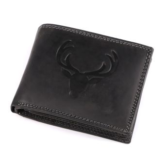 Pánská kožená myslivecká peněženka s RFID ochranou, 870349/21, černá - jelen, matná, 9,5 x 15 x 3,5 cm