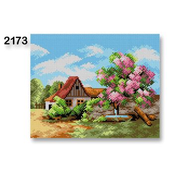 Vyšívací předloha, obrázek na vyšívání 70240/2173, dům, zeleno-modrá, 24x30cm