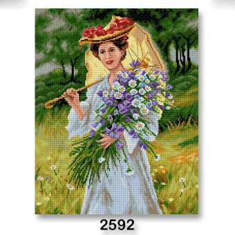 Vyšívací předloha, obrázek na vyšívání 70242/2592, dáma s květinami, zelena, 40x50cm