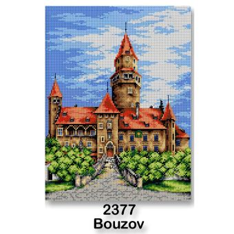 Vyšívací předloha, obrázek na vyšívání 70243/2377, hrad Bouzov, zeleno-modrá, 30x40cm