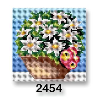 Vyšívací předloha, obrázek na vyšívání 70244/2454, květiny 10, na modré, 15x15cm