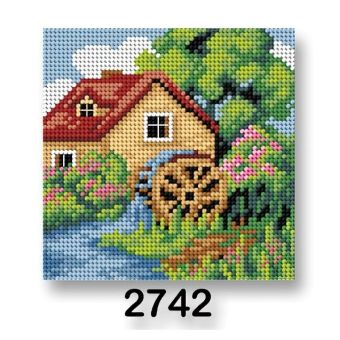 Vyšívací předloha, obrázek na vyšívání 70244/2742 krajinka jaro, zelená, 15x15cm