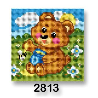 Vyšívací předloha, obrázek na vyšívání 70244/2813 medvídek 2, zelená, 15x15cm