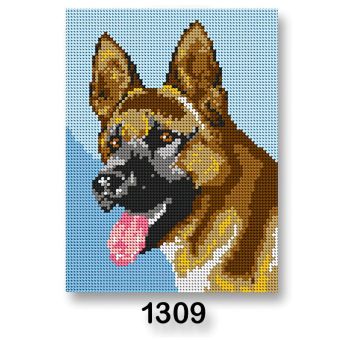 Vyšívací předloha, obrázek na vyšívání 70246/1309 německý ovčák na modré, 18x24cm