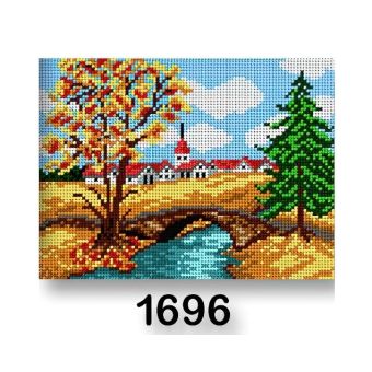 Vyšívací předloha, obrázek na vyšívání 70246/1696, most podzim, žluto-hnědá, 18x24cm