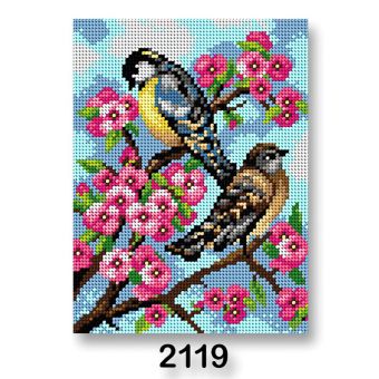 Vyšívací předloha, obrázek na vyšívání 70246/2119, ptáci 1, růžovo-modrá, 18x24cm