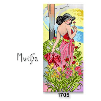 Vyšívací předloha, obrázek na vyšívání 70251/1705, Mucha Karafiát, růžovo-zelená, 24x51cm