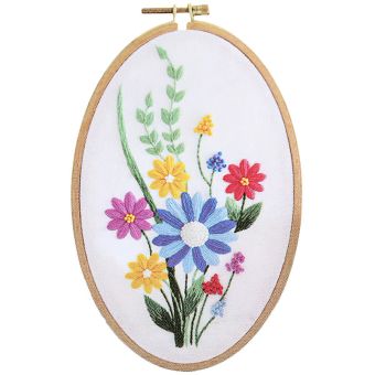 Vyšívací dárková sada s předtištěným motivem 380637/3, barevné květy (předtisk, jehly a příze), 15x22cm