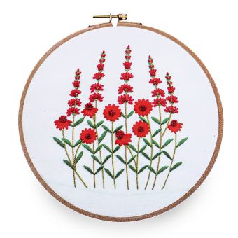 Vyšívací dárková sada s předtištěným motivem 380637/4, červené květy (předtisk, jehly a příze), 15x22cm