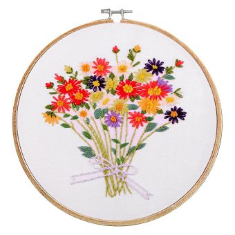 Vyšívací sada s předtištěným motivem 380732/3, kytice (rámeček, předtisk, jehly a příze), průměr 20,2cm