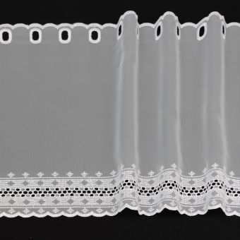 Vitrážová záclona voálová 16723 výšivka ornament, bílá (více výšek, v metráži)
