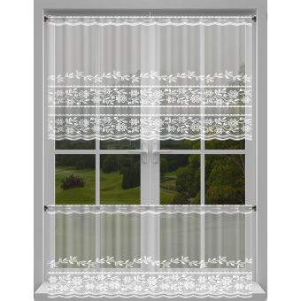 Žakárová vitrážová záclona 606630/001, květinový vzor, s bordurou, bílá (více výšek, v metráži)