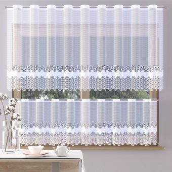 Žakárová vitrážová záclona EMILY, květinový vzor, s bordurou, bílá, (více výšek, v metráži)