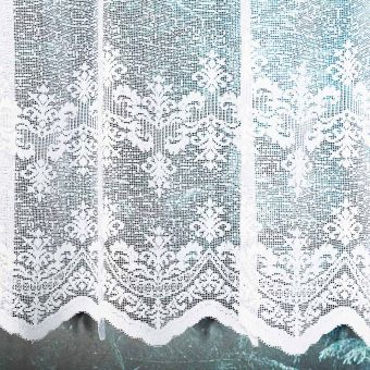 Žakárová vitrážová záclona 31256/001, ornamenty, s bordurou, bílá (více výšek, v metráži)