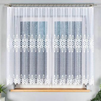 Žakárová záclona 181043 ornamenty, s bordurou, bílá (více výšek, v metráži)