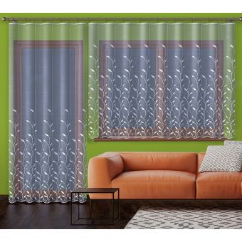 Žakárová záclona KRISTÝNA popínavé listy, s bordurou, bílá (více výšek, v metráži)