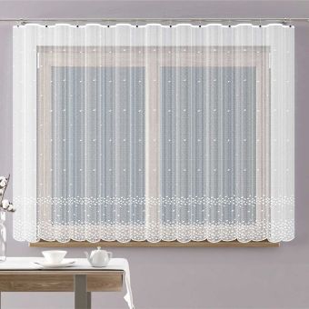 Žakárová záclona MADISON, kostičky, s bordurou, bílá, (více výšek, v metráži)
