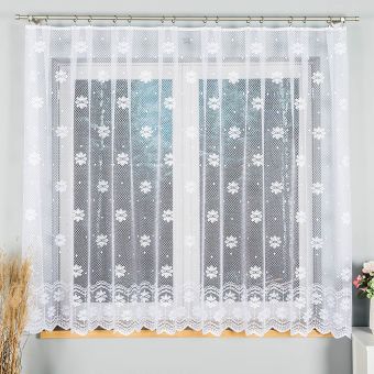 Žakárová záclona NOLA 779/031, květinový vzor, bílá s bordurou (více výšek, v metráži)