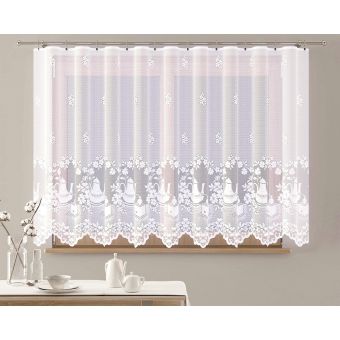 Žakárová záclona VILMA / KUCHYŇKA, s bordurou, bílá (více výšek, v metráži)