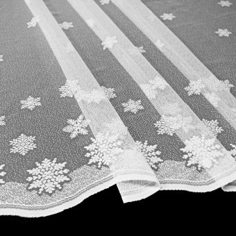 Žakárová záclona VLOČKY 36310 zimní, vánoční vzor, s bordurou, bílá (více výšek, v metráži)