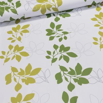 Zatemňovací / termoizolační závěs, blackout 10008/03 zelené listy na bílé, šířka 150cm (látka v metráži)