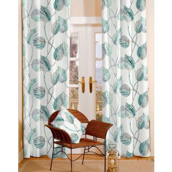 Zatemňovací / termoizolační závěs, blackout POLLUX 06 tyrkysově zelené listy, šířka 150cm (látka v metráži)