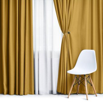 Zatemňovací / termoizolační závěs, blackout jednobarevný UNI OLZ-128 tmavě žlutý, šířka 150cm (látka v metráži)