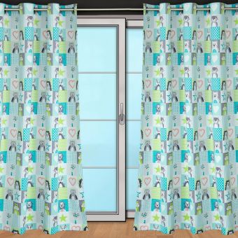 Zatemňovací / termoizolační závěs dětský, blackout 10004/10 ZVÍŘÁTKA PEXESO, tyrkysovo-bílý, šířka 150cm (látka v metráži)