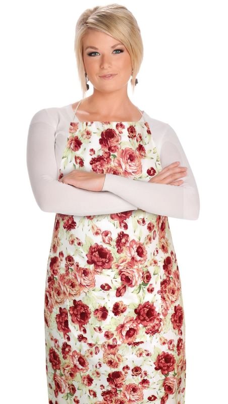 Kuchyňská zástěra BERTA 7750/606, PIVOŇKA RŮŽOVÁ, ZELENÁ 67x84cm