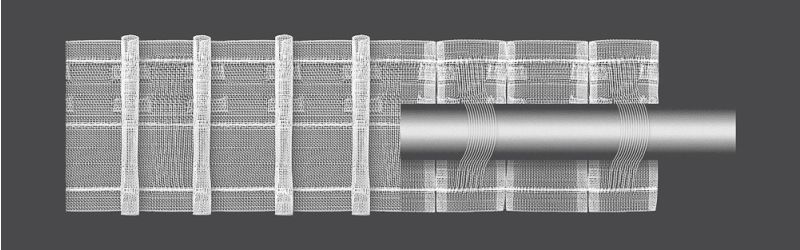 Záclonová řasící páska, stuha TZ22 obojživelník, tužkové sklady, řasení 1:2 nebo navlečení na tyč, transparentní, šířka 7,5cm (v metráži)