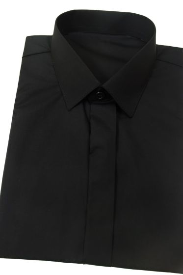Dětská chlapecká košile Avantgard KLASIK s krytou légou, jednobarevná, černá, dlouhý rukáv