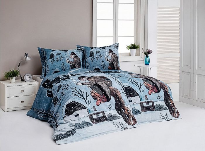 Povlečení Matějovský JOSEF LADA VODNÍK V ZIMĚ, modré, bavlna hladká digitál, 140x200cm + 70x90cm