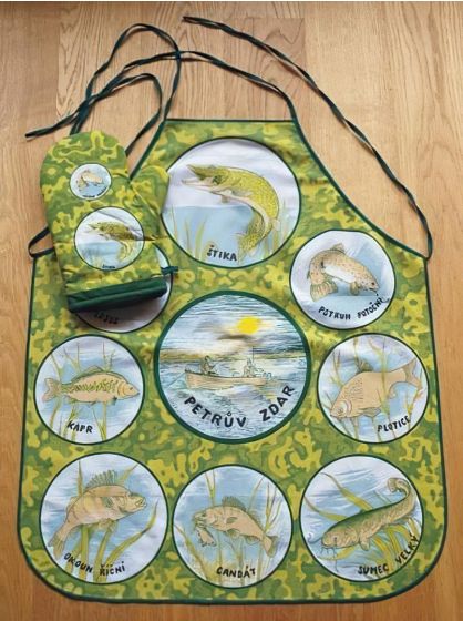 Kuchyňská zástěra RYBY - ŠTIKA, zelená, 63x73cm