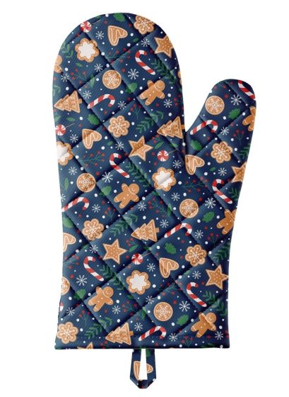 Kuchyňská chňapka vánoční QK-202, perníčky na tmavě modré, 28x18cm