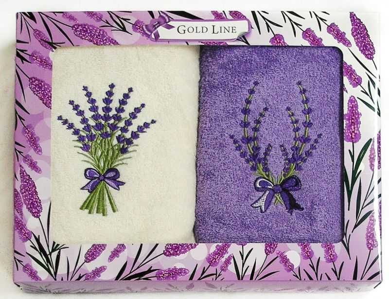 Dárkový set froté ručníků LEVANDULE 13, fialovo-bílý, 2x 50x100cm