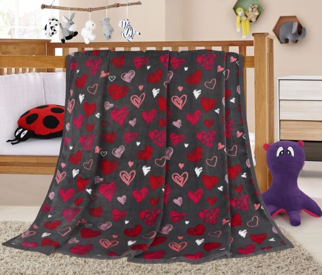 Dětská deka ELLA KORALL MICRO SRDÍČKA, černá, 100x155cm