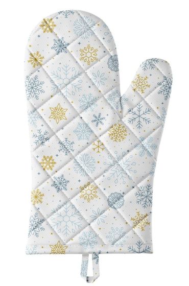 Kuchyňská chňapka vánoční QK-198, modré a béžové vločky, 28x18cm