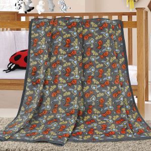 Dětská deka ELLA KORALL MICRO DINOSAURUS, šedá, 100x155cm