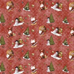Ubrus PVC s textilním podkladem vánoční 1334-02 dětský, santa a sněhulák na červené, š.140cm (metráž)