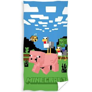 Dětská plážová osuška MINECRAFT PRASE A KACHNA, modro-zelená, froté, 70x140cm