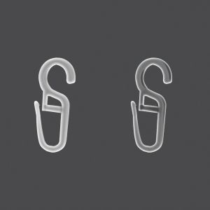 Háček na záclony na kroužky, mléčný, velikost 15x34mm, průměr kroužku 9mm