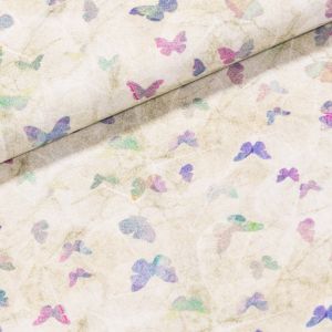 Bavlněné plátno 21 PURPURA, fialoví motýlci, š.150cm (látka v metráži)